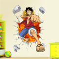 Monkey D Luffy 3d Broken Hole Wall Stickers For Kids Room Home Decoration One Piece Mural Art Diy Cartoon Wall Decals.