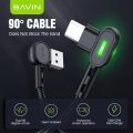 [GK] BAVIN CB258 18W / 12W Fast Charging LED Light Gaming Data Cable 90° Angle Nylon Braided 1.2Meter Cable For iPh Type-C Micro. 