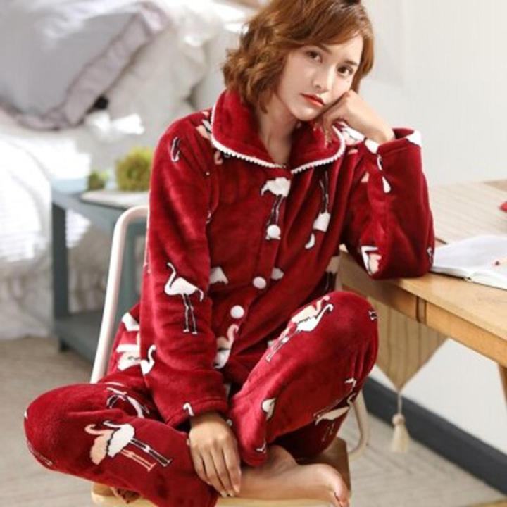 Women Pajamas Set Women Pyjamas Thick Flannel Female Warm Winter Pajama Set Long Sleeve Full Trousers Homewear Women Clothes
