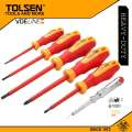 TOLSEN 38013 6Pcs VDE Power Insulated 1000V Flat Phillips Handle Screwdrivers Set. 