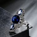 Vintage Women Fashion Jewelry Blue Rhinestone Engagement Wedding Ring.