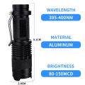 Mini led UV flashes 365/395nm ultraviolet torch zoomable violet light pet urine stains detector 28th hunting UV lamp. 