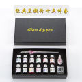 Intarsia glass pen dip pen gift box creative crystal signature pen high-grade water dipping pen gold powder ink set.