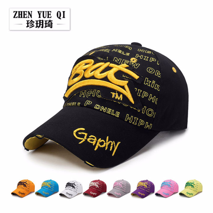 Spring New Ripped Baseball Cap Men's Three-dimensional Embroidery BAT Patch Sun Hat Women's Outdoor Sun Hat