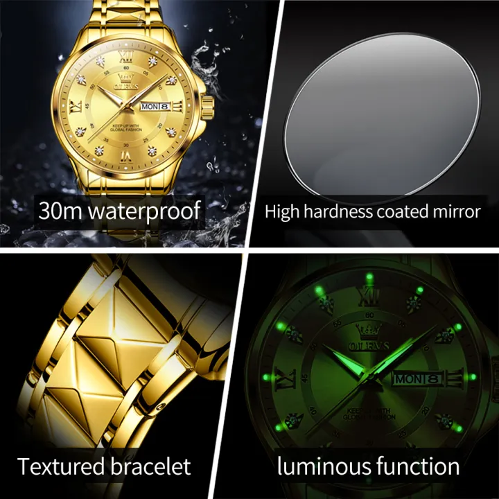 (1%20Year%20Warranty)%20OLEVS%20Men's%20Original%20Waterproof%20Watch%20Gold%20Watch%20Quartz%20Stainless%20Steel%20Strap%20Calendar%20Luminous%20Business%20Style%202906%20-%20Image%204