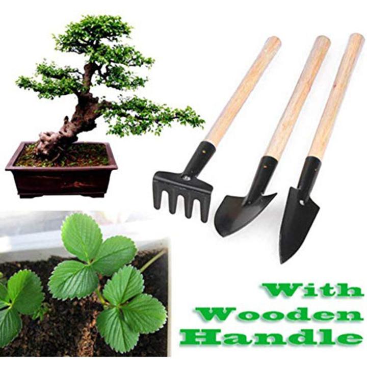 3Pcs Plant Gardening tools Wood Practical Mini Garden Handle Metal Head Hand Tool Kit Gardener Tools