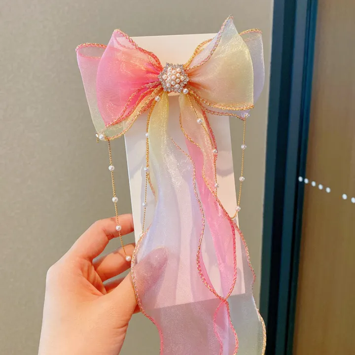 Chiffon%20Bow%20Hair%20Clips%20For%20Baby%20Girls%20Colourful%20Long%20Ribbon%20Children%20Hairpins%20Princess%20Hair%20Accessories%20-%20Image%202