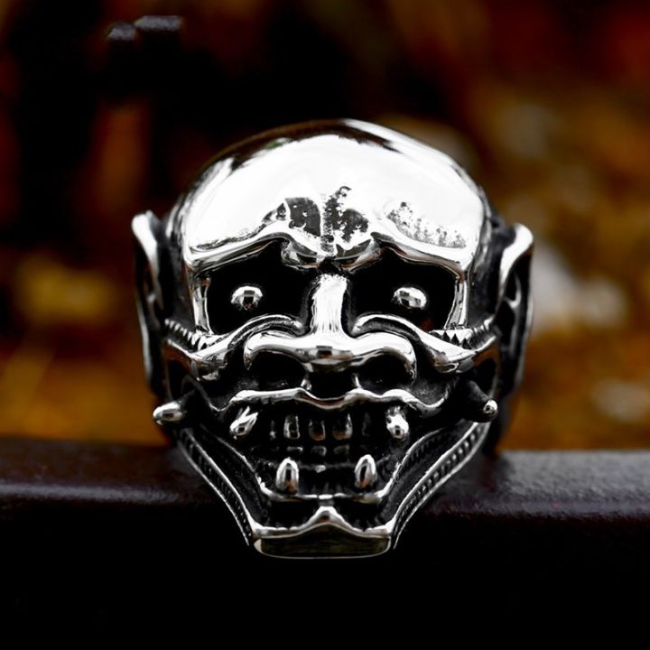 15 Styles for Choose Stainless Steel Vintage Hannya Oni Ring Japan Tengu Skull Skeleton Mask Ring Gothic Punk Rock Biker Jewelry