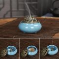 【Daily Necessities For Anyone Store】Ice Ceramic Incense Burner Pottery Censer Coil Cone Holder with Ash Catcther Mat for Office Hotel Decoration.