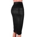 Women High Waist Split Faux Leather Knee Length Pencil Skirt. 