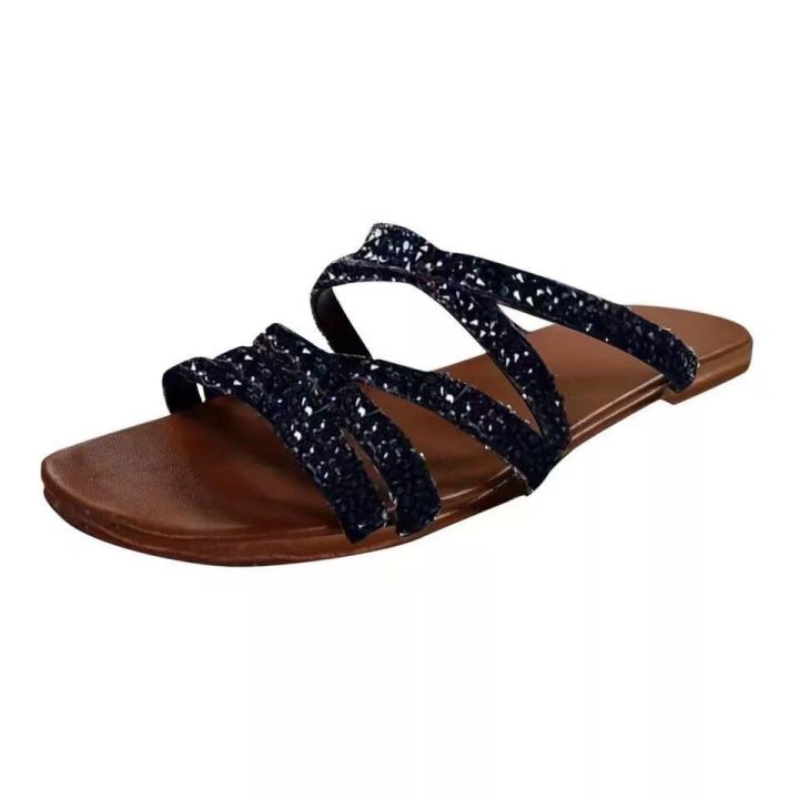 Women%20Slippers%20Fashion%20Rhinestone%20Glitter%20Decor%20Flat%20Shoes%20Cross%20Straps%20Ladies%20Sandals%20Open%20Toe%20Casual%20Summer%20Beach%20Slides%202023%20-%20Image%207