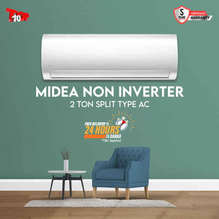 Midea 2 Ton Non Inverter Ac Split Type Air Conditioner 5 Year Compressor Official Warranty