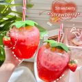 500ml Summer Cute Strawberry Straw Water Bottle Milk Coffee Straw Cup for Home.