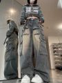 EmotionaE Multi-pocket Design Streetwear Cargo Pants Women Autumn Winter Wide-leg Trendy Niche Washable Oversized Jeans Women Y2k Baggy.