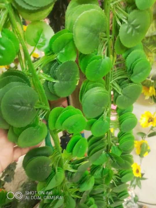 Artificial Hanging Leaf Garland Plant Creeper Leaf Wedding Garden Home Bathroom Silk Green Vine Decor 7 feet - 1pcs