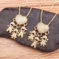 Son Daughter Heart Gold Color Cubic Zirconia Family Girl Boy Pendant Necklace Copper Chain Jewelry Mother's Day Gift.