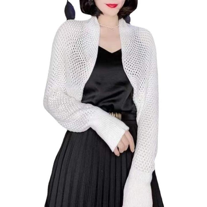 2024%20Mesh%20Ice%20Silk%20Knitted%20Cervical%20Support%20Summer%20Sun%20Protection%20Cardigan%20Outer%20Wear%20Women's%20Short%20Cape%20Air%20Conditioning%20Shirt%20Outer%20-%20Image%205