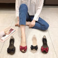 Jelly shoes women's flat fish mouth transparent non-slip shoes shallow plastic Korean version of the Internet celebrity color-blocked bow sandals foreign trade.