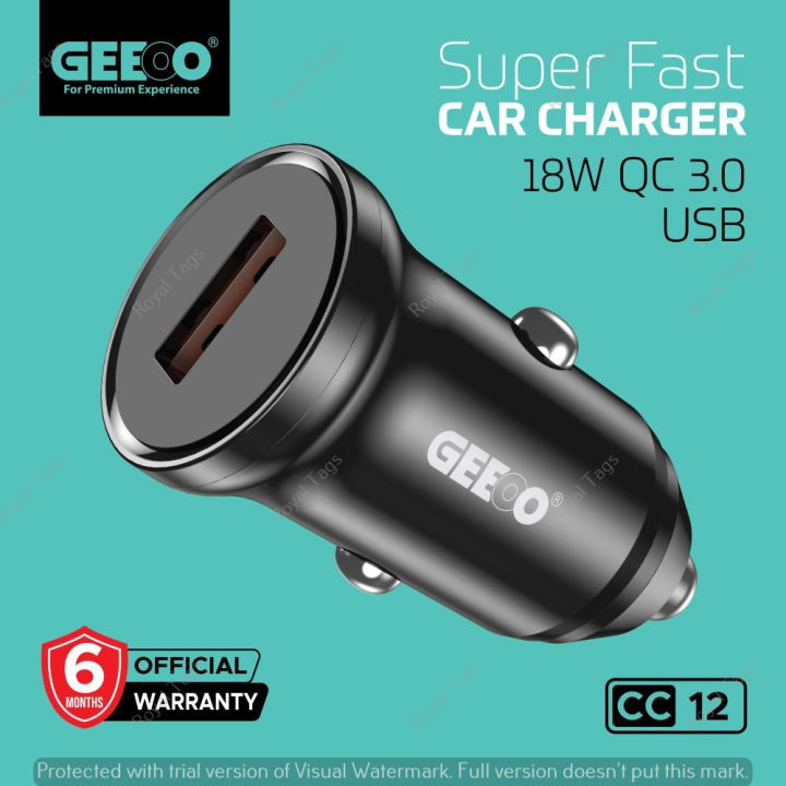 GEEOO CC12 USB-A Super Fast Car Charger 18 watt