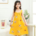 Girls' Nightdress Cotton Silk Girls' Pajamas Sleeveless Summer Medium and Large Children's Sling Princess Dress Artificial Cotton Home Wear.