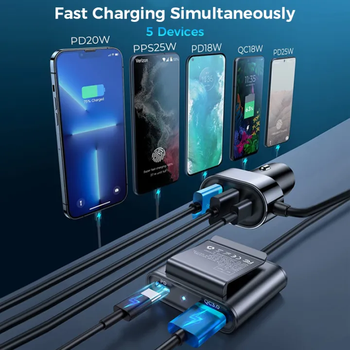 Joyroom%2078W%205-in-1%20Car%20Charger%20Fast%20USB%20C%20Car%20Charger%20PD%203.0%20QC%204.0%203.0%20PPS%2025W%20Type%20C%20Multi%20Car%20Charger%20Adapter%20with%201.5m%20Cable%20-%20Image%204