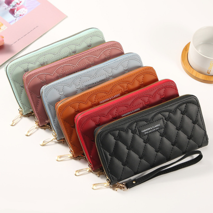 PU Leather Long Wallets for Women Credit Card Holder Zipper Clutch Purses Heart Embroidery Money Bag Wallet Carteras Para Mujer