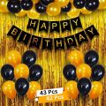 Happy Birthday Decoration Combo Pack – Golden Backdrop Foil Curtain,Black  Birthday Banner With  Balloons (Red, Black, Golden). 
