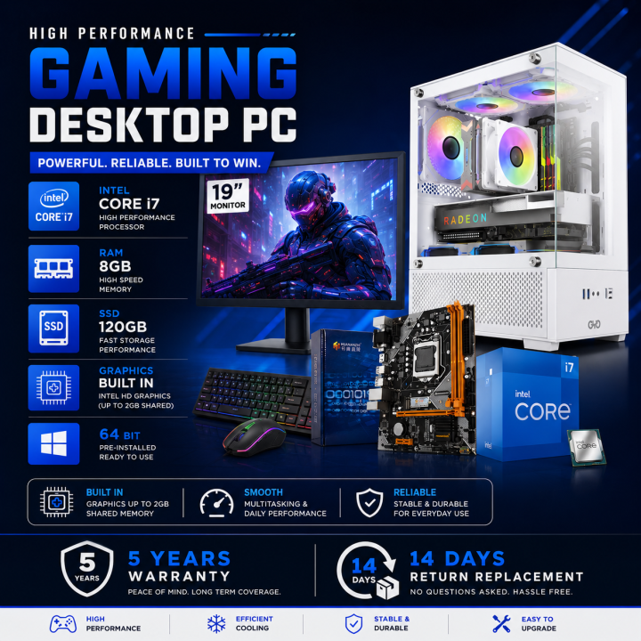 Intel Core i7 Gaming Desktop PC 8GB RAM 120GB SSD with 19” Monitor – Best Budget PC in Bangladesh