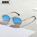 HBK Blue MIRROR Frameless Gold Metal Ladies Sunglasses Men Rimless Brown Sun Glasses For Women Fashion Shades Cutting Eyeglass. 