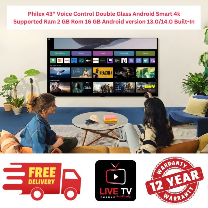 Philex 43 Inch Voice Control Double Glass 2/26 GB 4K Supported Smart Android LED TV FHD