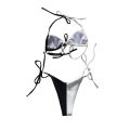 Women's Two-Piece Bikini, Patchwork Color Tie-Up Letter Pattern Bra + Printing Panties Split Swimsuit. 