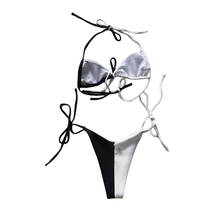 Women's%20Two-Piece%20Bikini,%20Patchwork%20Color%20Tie-Up%20Letter%20Pattern%20Bra%20+%20Printing%20Panties%20Split%20Swimsuit%20-%20Image%203
