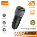 LDNIO 36W Fast Car Charger, Type-C & USB-A Charging Port, USB Car Charger with USB-A to Type-C Cable.
