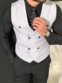 Men's Suit Vest Double Breasted Sleeveless Wedding Groom Vest Retro Slim Fit Work Wear Business Waistcoat.