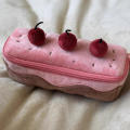 Exquisite Cherry Cake Pen Bag Themed Design Cute Large Capacity Pencil Pouch Plush Pen Bag for Student Supplies School Essentials Gift Item Storage Art Supplies Carrier.