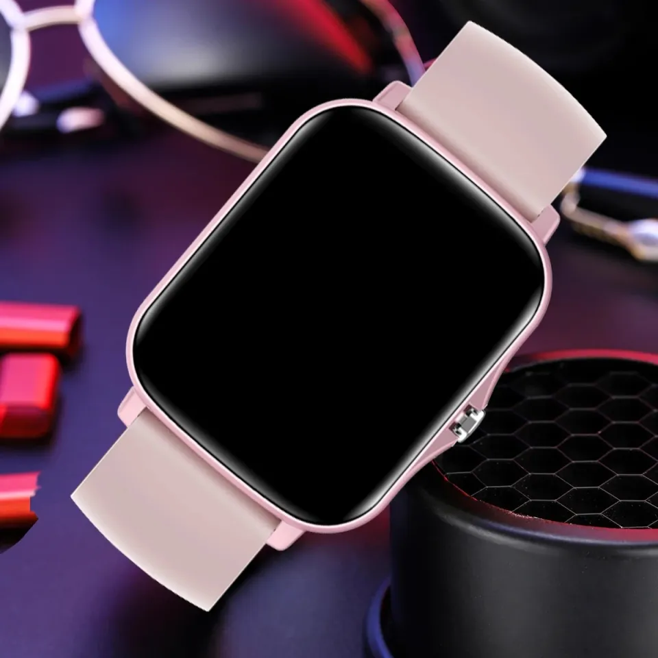 Pink Color Smart Watch Women Ladies Smartwatch Silicone Stainless