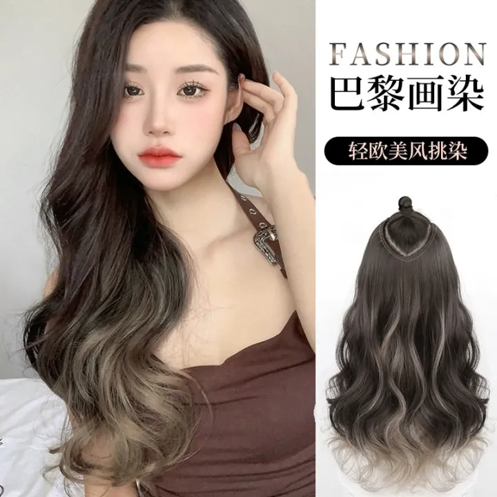 Highlight%20Dyeing%20Wig%20Set%20Paris%20Painting%20Dyed%20Green%20Wood%20Gray%20Long%20Hair%20Internet%20Celebrity%20Natural%20One-Piece%20Curly%20Hair%20Piece%20Hair%20Increase%20Volume%20Fluffy%20-%20Image%202