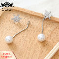 Asymmetric Snowflake Earrings Women Fashion Long Tassel Faux Pearl Eardrop Gift. 