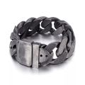 25mm Heavy Men Black Curb Cuban Link Chain Bracelet With Belt Buck Punk Rock Brush Stainless Steel Bike Male Jewelry Accessories.
