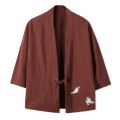 Style Harajuku Jacket Three-Quarter Sleeve Men's Tang Suit Hanfu Japanese Style Japanese Style Cardigan Robe Kimono Linen Summer. 