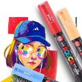 1 Pc of Uni Posca PC-1M Paint Marker Art Pensi Poster Pastel Color Marking Professional Extra Fine Bullet Tip 0.7mm 21 Colors. 