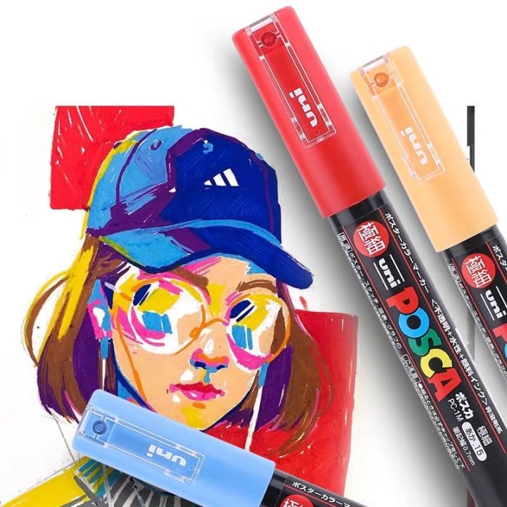 1 Pc of Uni Posca PC-1M Paint Marker Art Pensi Poster Pastel Color Marking Professional Extra Fine Bullet Tip 0.7mm 21 Colors