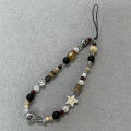 Retro Brown Leopard Cat Bead Phone Chain Elegant Short Wrist Lanyard Decor Bead String Chain Camera Hanging Accessory For Women.