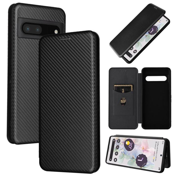lthmy for Google Pixel 7 Pro Carbon Fiber Magnetic Closure with Card Slot Flip Case Cover