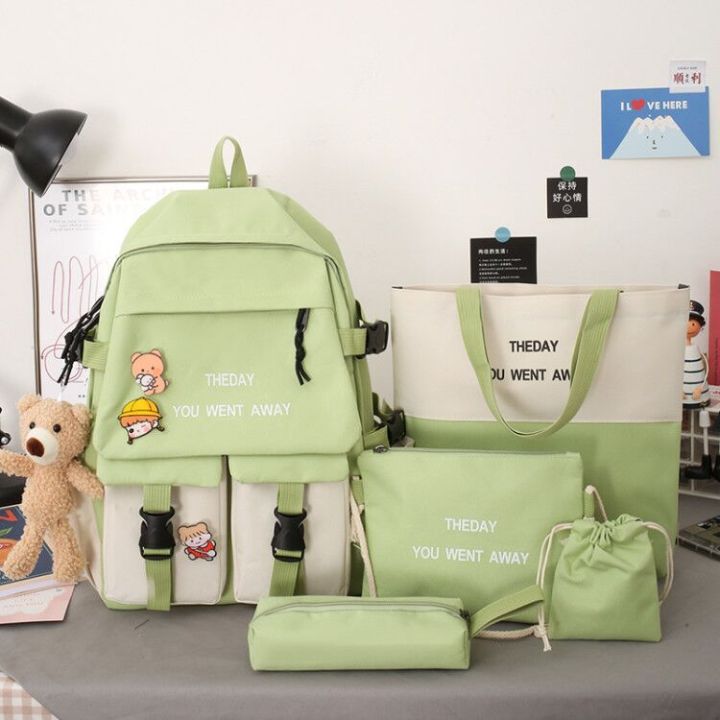 Backpack%20new%20five-piece%20set%20of%20schoolbag%20women's%20Korean%20version%20ins%20color-blocked%20middle%20school%20student%20schoolbag%20fashion%20campus%20student%20backpack%20-%20Image%203