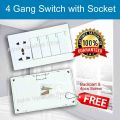4 Gang Switch with Multi Socket HighLife, PC Materials, Heavy Duty, Long Lusting with PVC Back Part HighLife 1 Pcs with back box.