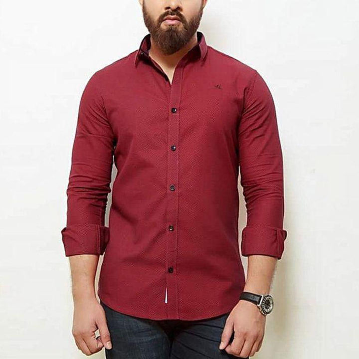 Maroon Cotton Slim Fit Shirt for Men
