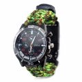 OIMG Mens Survival Watch Outdoor Tactical Watch With Paracord Compass Thermometer Fire Starter Whistle Scraper. 