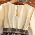 DSstyles Girls Plaid Overall Dress Sets Cute Belted Ruffle A-Line Dresses Kids Spring Long Sleeved Patchwork Princess Skirts. 