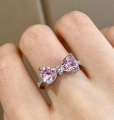 Stylish Pink Zircon Studded Crystal Duo Butterfly Open Ring.